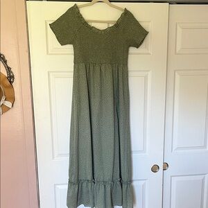 Green Polka Dot Maxi Dress - On or Off Shoulder
